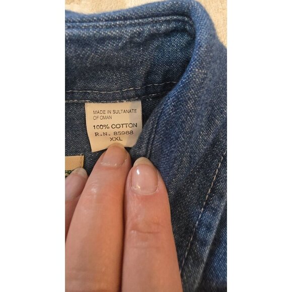 Pat O'Briens Denim Button-Up Shirt XXL 100% Cotton Long Sleeve Embroidered Logo - Picture 4 of 7